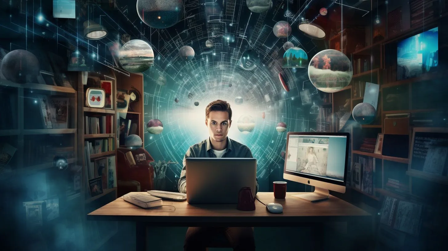 A person surrounded by coding books and technology works on hosting a website. A person surrounded by coding books and technology works on hosting a website.