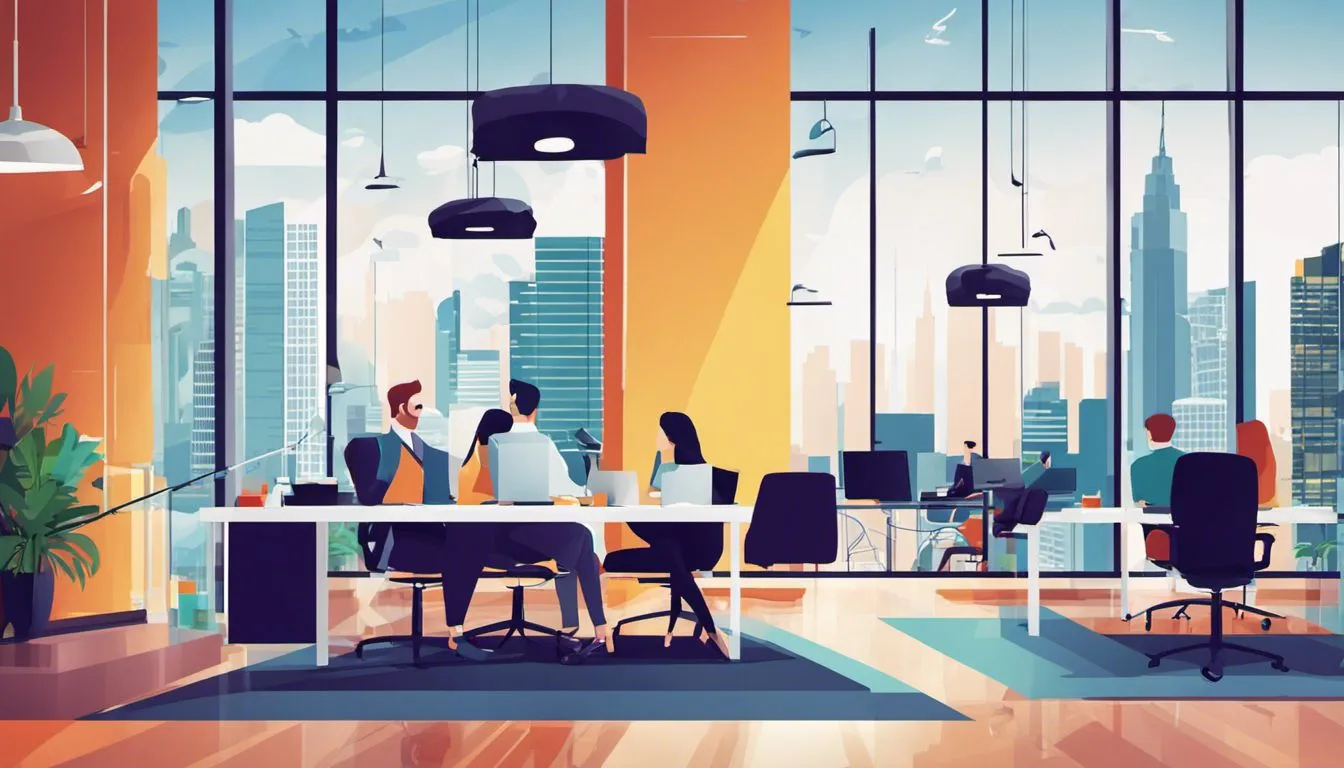 A diverse team of designers brainstorming in a modern office space. A diverse team of designers brainstorming in a modern office space.
