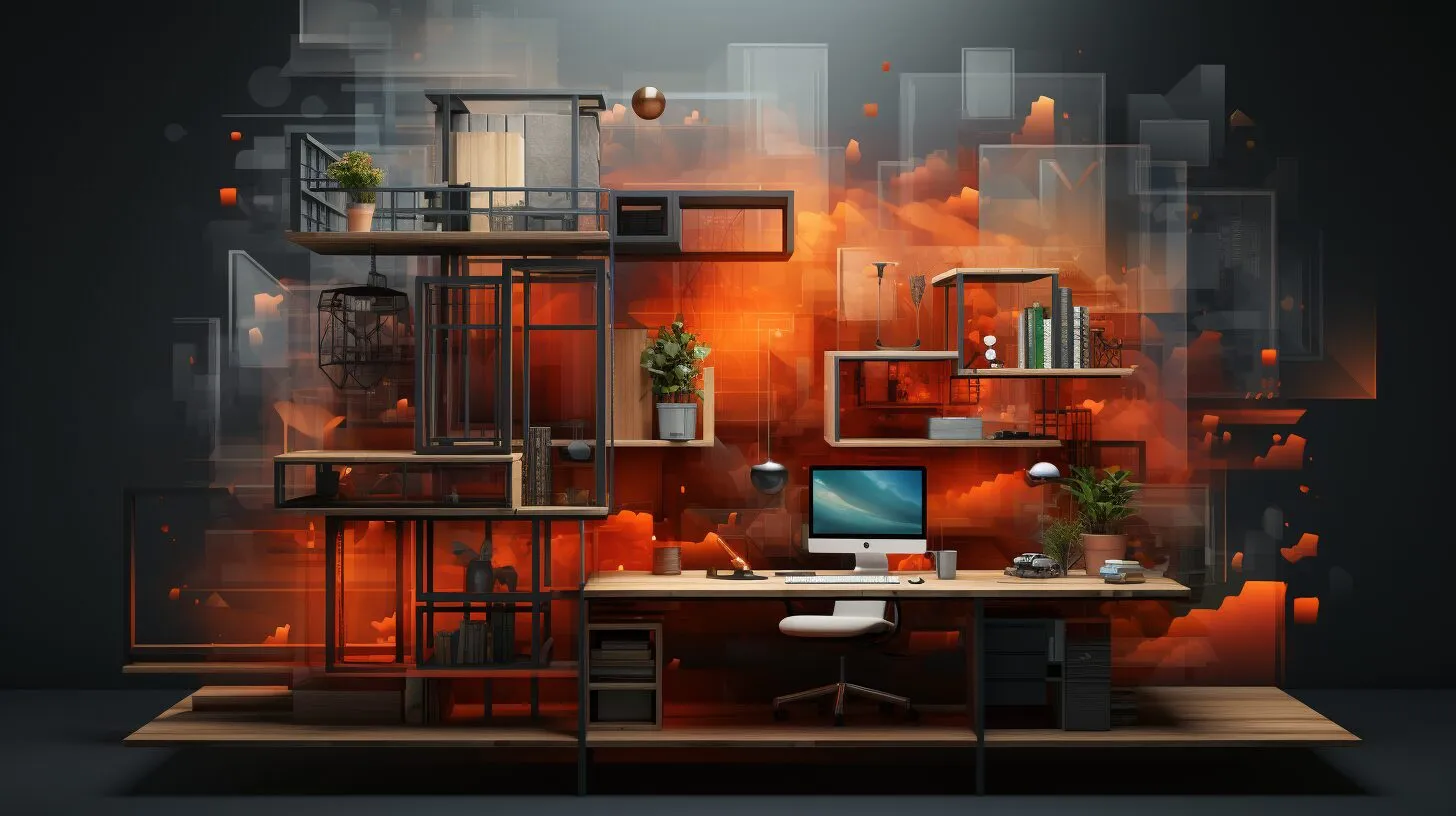 Layered Photoshop interface with 3D model error and user guide hints Detailed Photoshop interface with 3D tools and floating 3D effect.