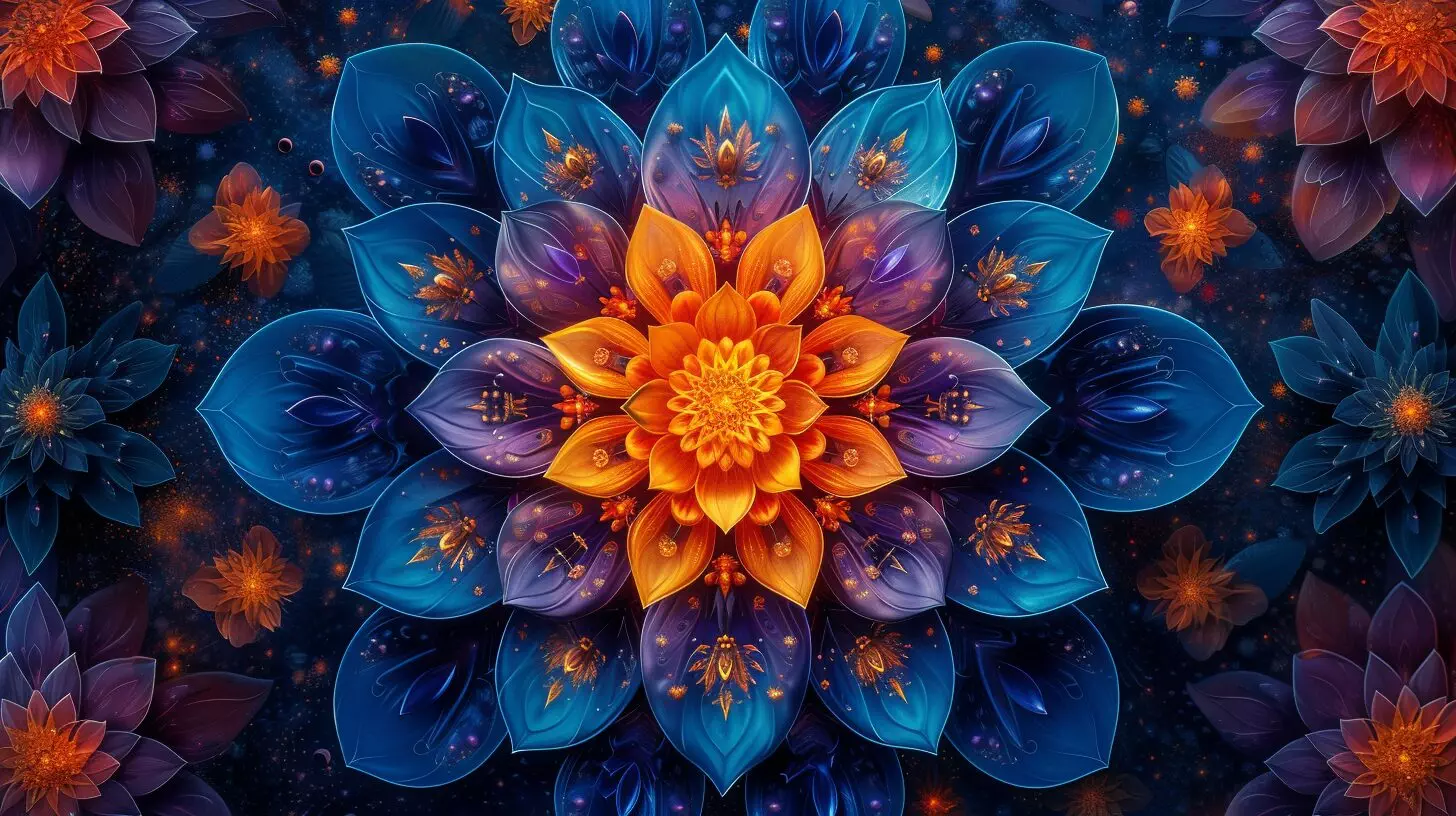 Vibrant, balanced radial design with mesmerizing symmetry