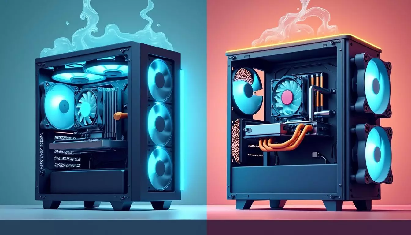 A comparison of air and water cooling systems for computers.