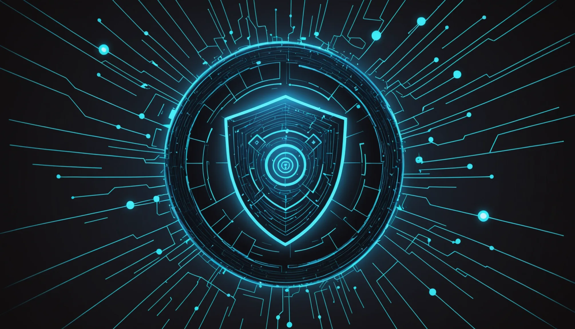Enhancing Your Privacy Beyond VPNs 1 A glowing blue shield symbol, reminiscent of a VPN's promise of privacy, is surrounded by radiating digital circuit lines on a dark background.