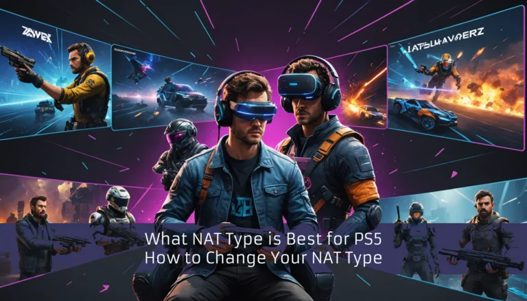A person wearing a VR headset is in front of video game scenes. Text reads, 
