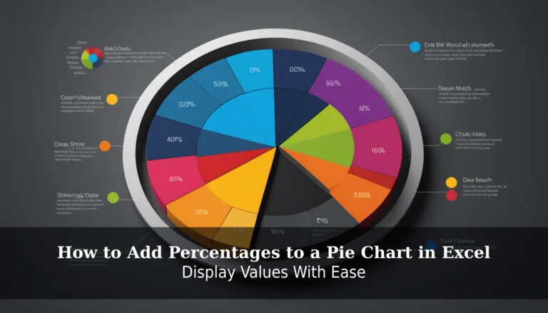 A colorful 3D pie chart with ten labeled sections illustrates data distribution and percentages. Overlaid with the text, 
