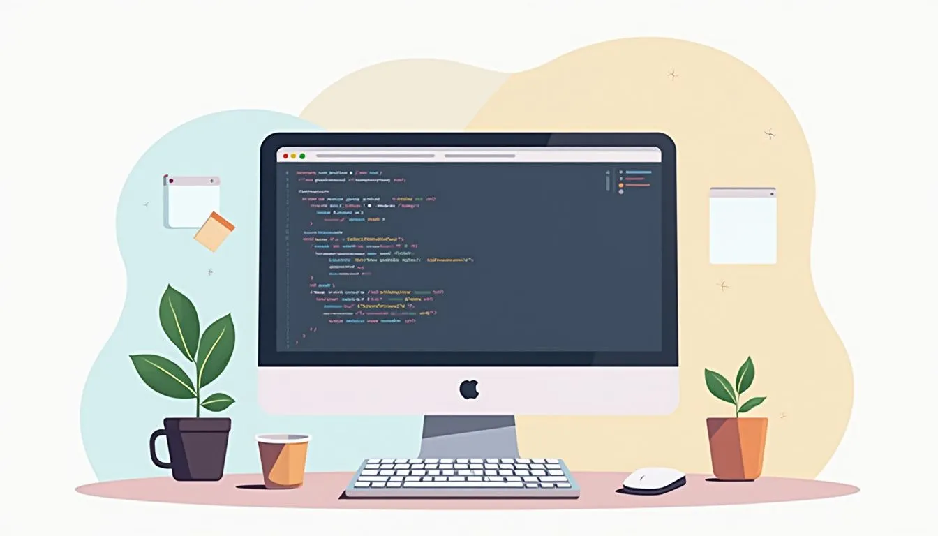 Minimalist vector illustration of a casual workspace with Python code.