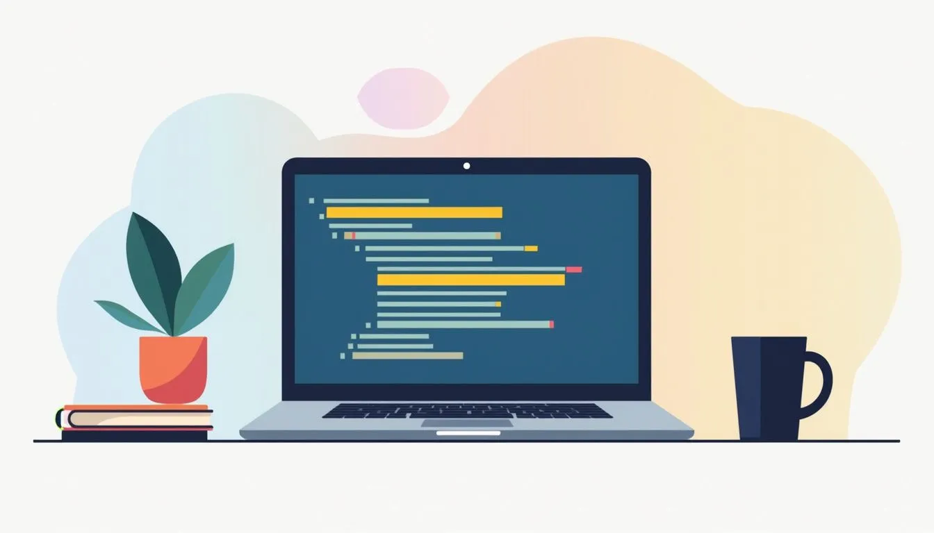 Minimalist vector illustration of a laptop displaying Python code.