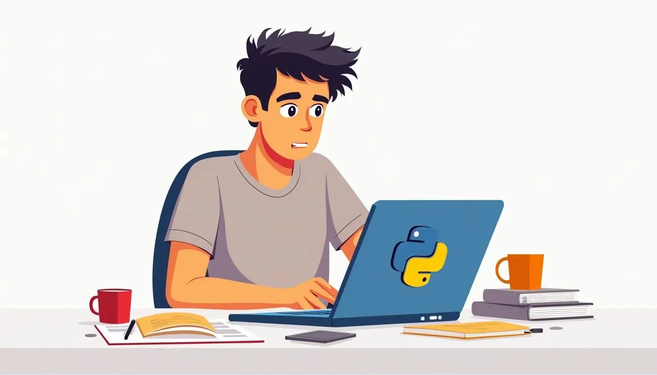 how to install python in ubuntu 422633289 A person sits at a desk using a laptop with the Python logo, surrounded by notebooks, a smartphone, and coffee mugs.