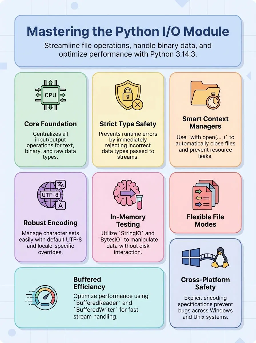Complete Guide to Python I/O Module: File Input and Output with Python 3.14.3 Documentation Complete Guide to Python I/O Module: File Input and Output with Python 3.14.3 Documentation