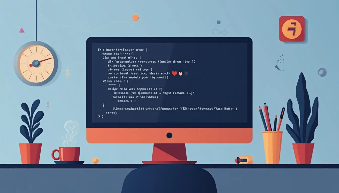 Modern tech workspace illustration featuring a computer monitor and accessories.