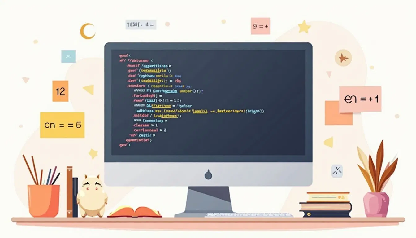 Minimalist home office scene featuring Python code and scattered notes.