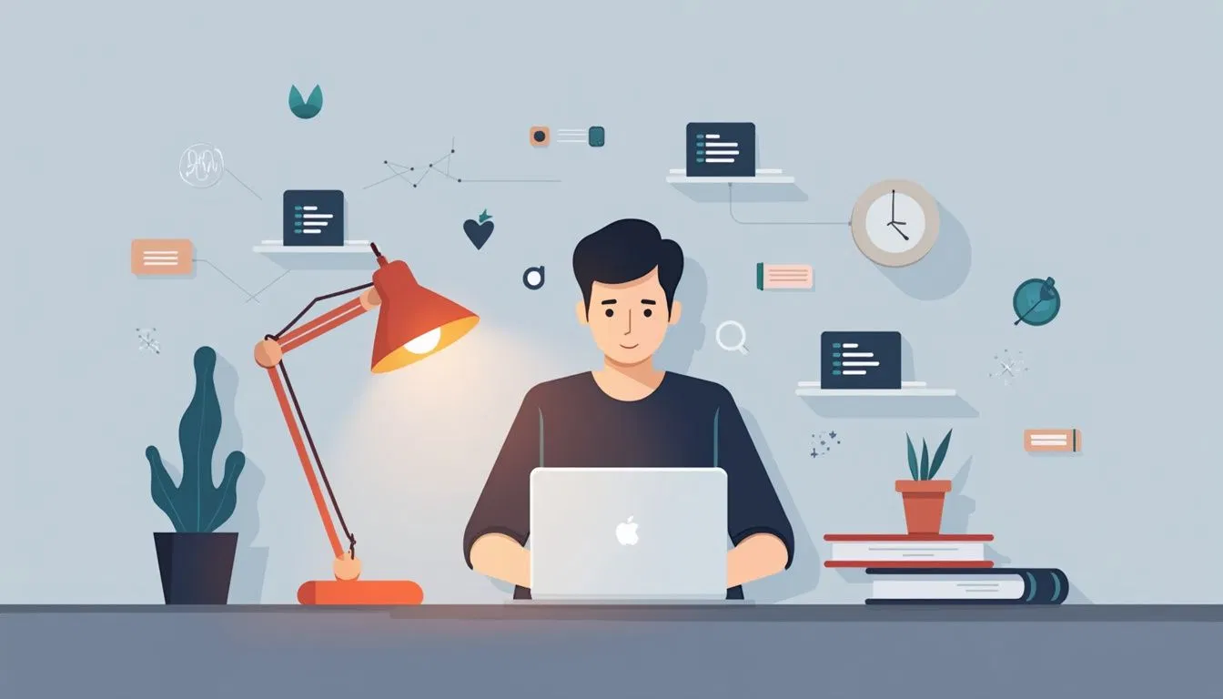 A minimalist illustration of a software developer at a laptop. A minimalist illustration of a software developer at a laptop.